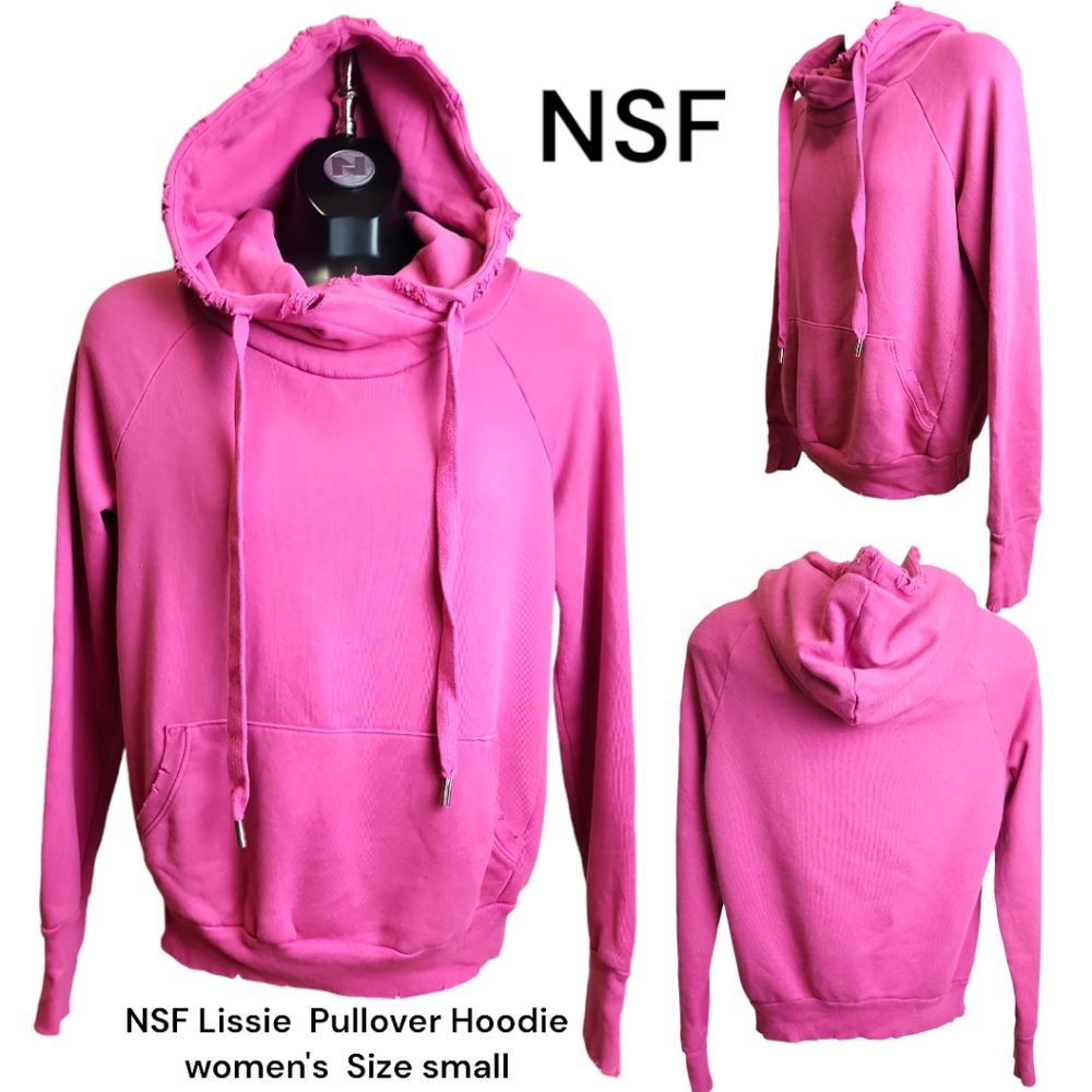 NSF Lissie Pullover Hoodie bubblegum pink distressed kangaroo pouch women's S